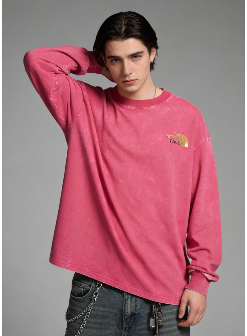 THE NORTH FACE 2026 The North Face retro washed unisex T-neck sweatshirt, high-quality thick cotton loose pullover with gold logo, retro street wear for men and women. - Image 5